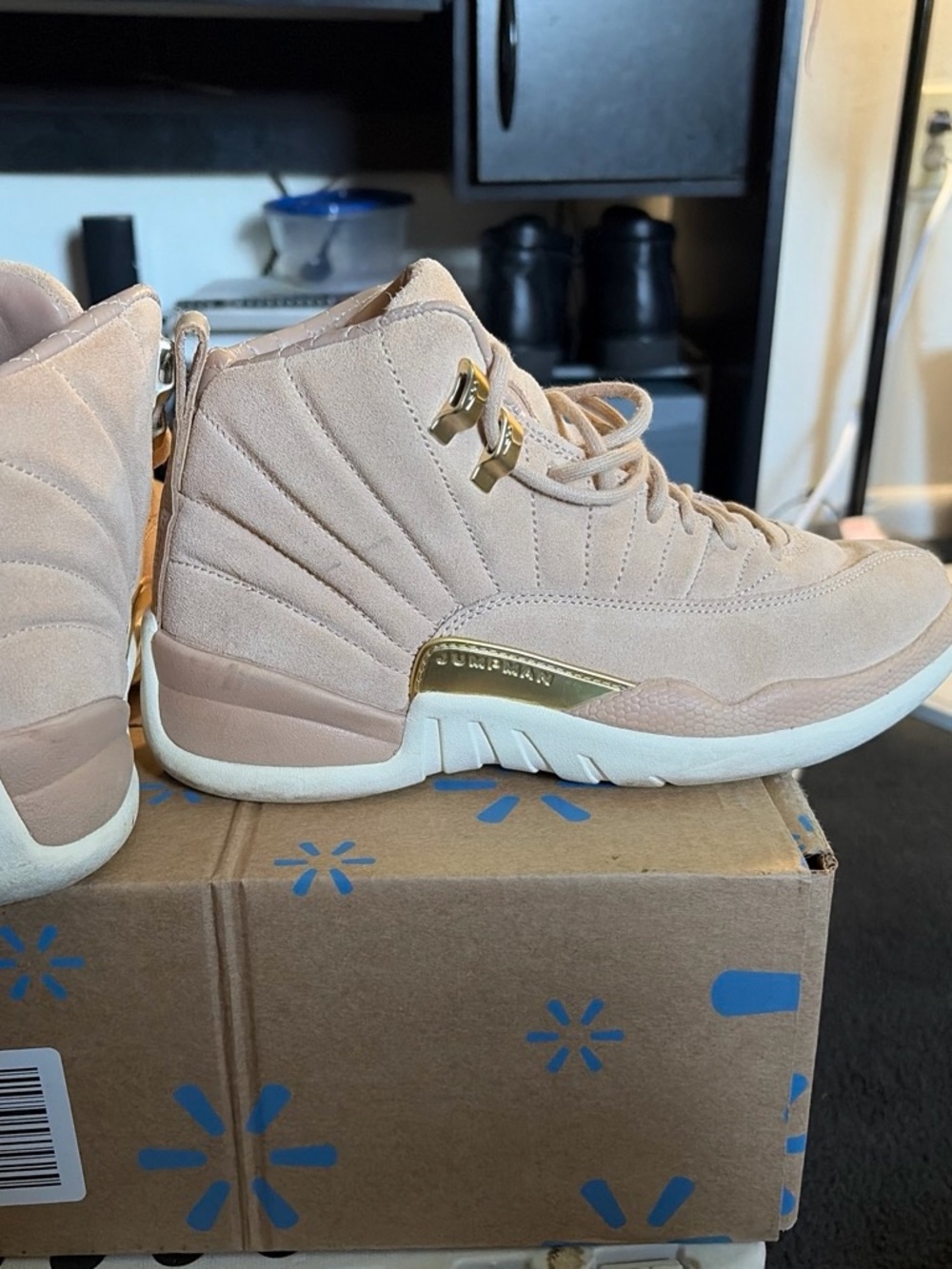 Jordan Women’s High-Top Sneakers in Blush with Gold Trim